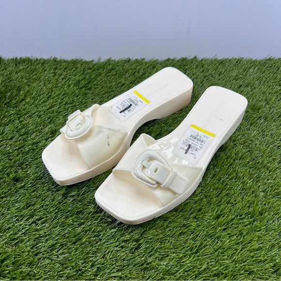 VERONICA BEARD Davina White Jelly Oversized Buckle Slide Sandals, Size 9M - Picture 1 of 11